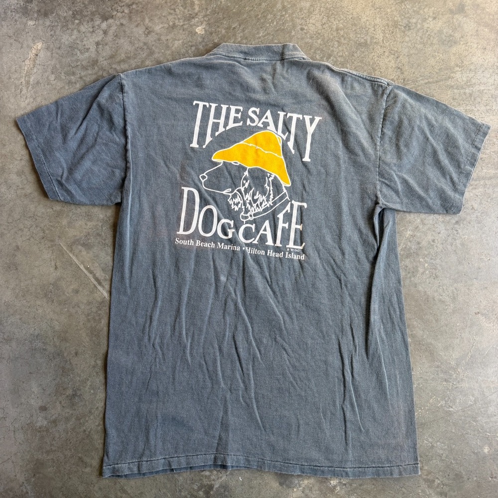 Vintage 80s Salty Dog Cafe Hilton Head Graphic T Shirt Mens M Gray Faded (20x30)
